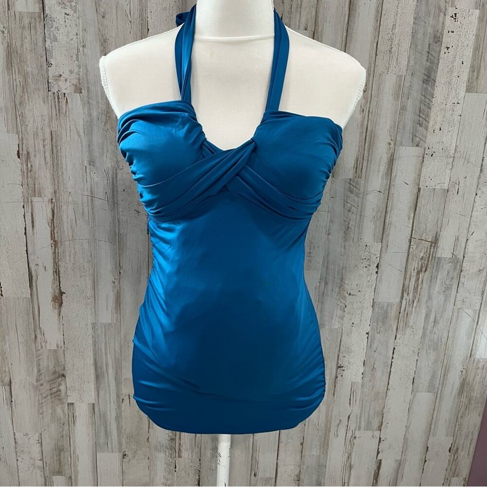 A Pea In The‎ Pod Blue Two Piece Maternity Swim Suit Halter FLAW